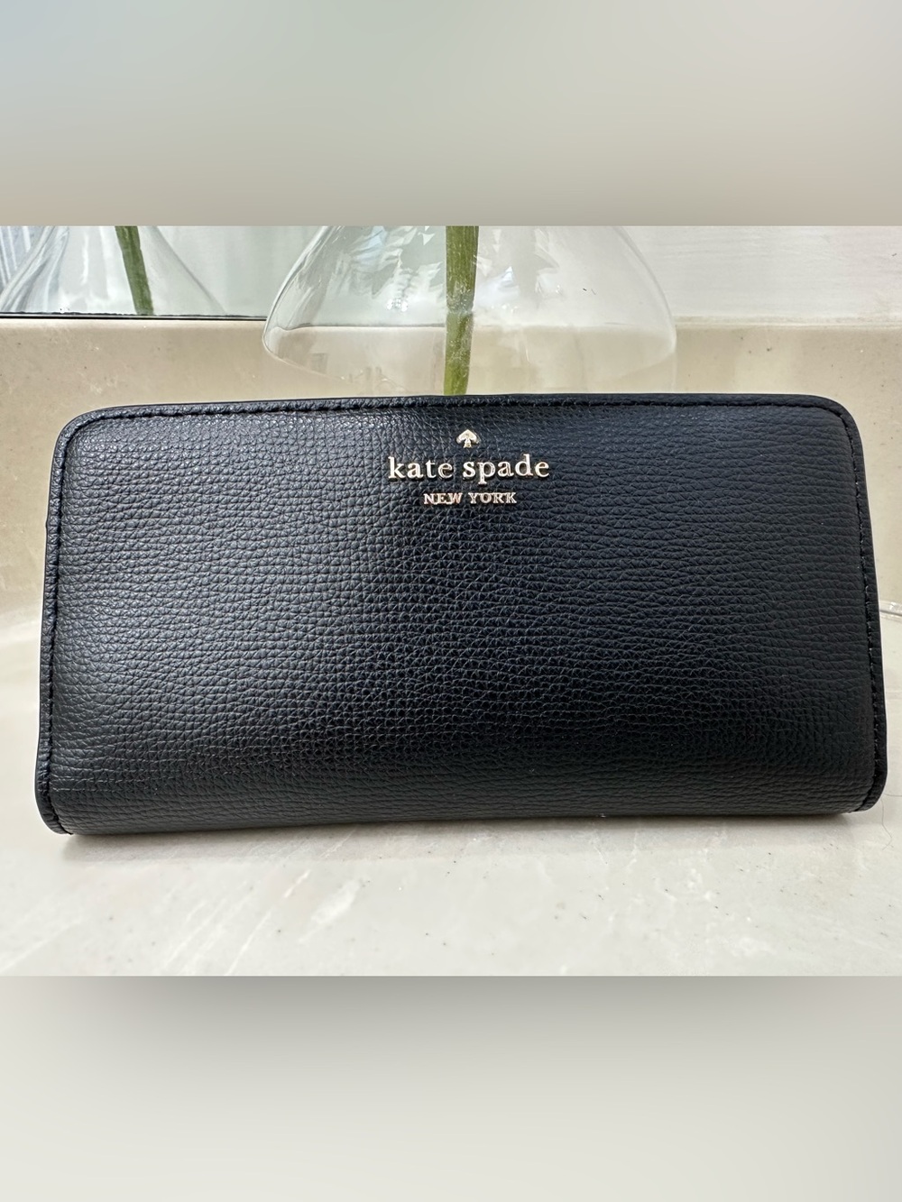 Kate Spade New York Black Pebbled Leather Continental Zip Wallet